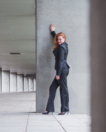 pinstripe black suit